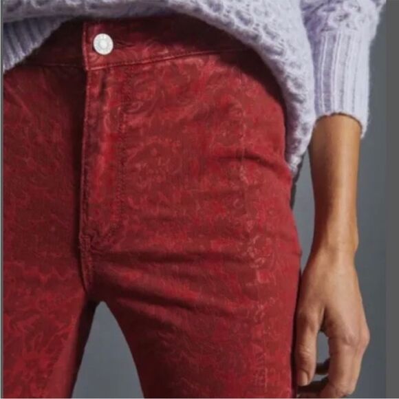 Anthropologie Pilcro Flocked High-Rise Red Denim Leggings Women's Sz. 26 NWT - Picture 16 of 16
